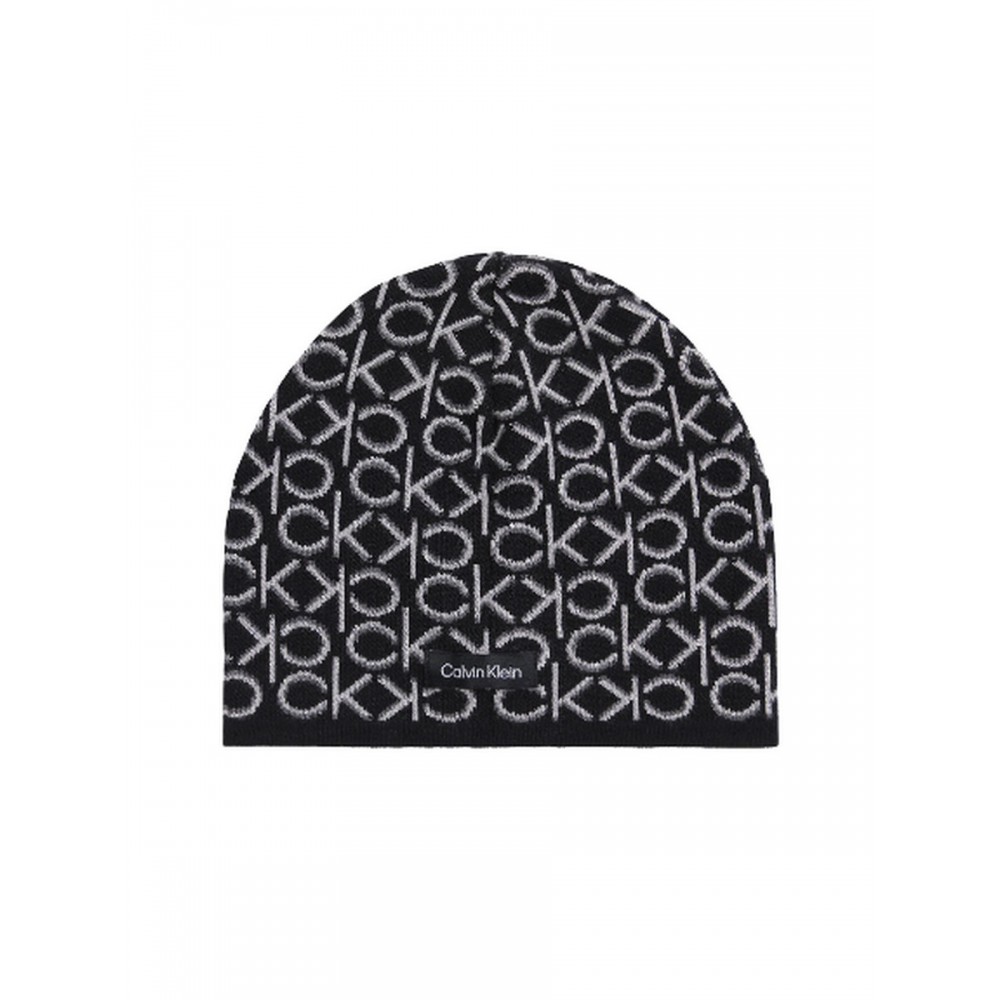 WOMEN ΒΕΑΝΙΕ CALVIN KLEIN NEW MONOGRAM BEANIE K60K608521BAX BLACK FABRIC