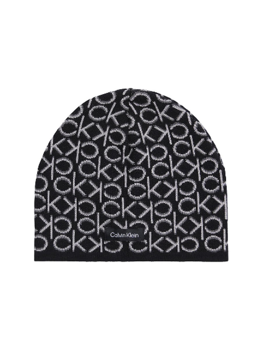 WOMEN ΒΕΑΝΙΕ CALVIN KLEIN NEW MONOGRAM BEANIE K60K608521BAX BLACK FABRIC