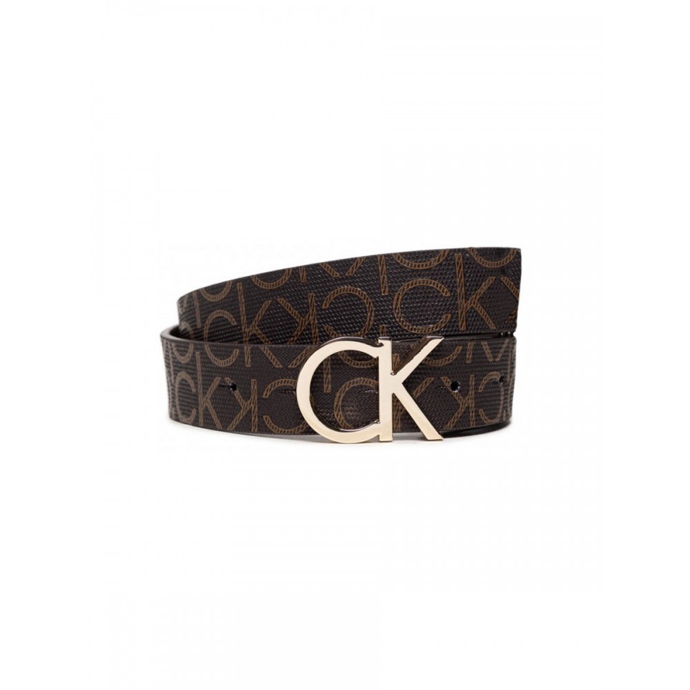 WOMEN BELT CALVIN KLEIN MONO MIX CK LOGO REV BELT 30MM K60K608476-0HH BROWN  LEATHER - R O Z A N A S