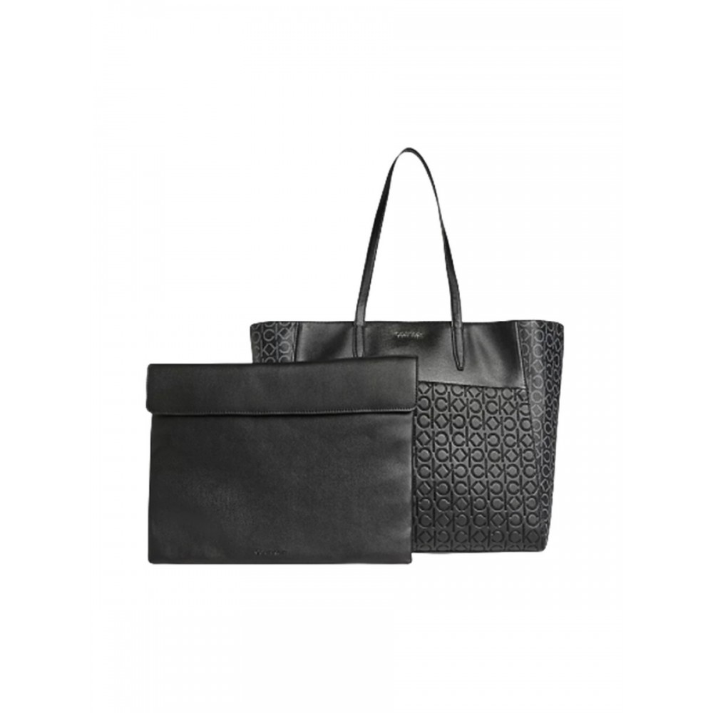 WOMEN BAG CALVIN KLEIN MONO MIX SHOPER W/LAPTOP POUCH K60K608423-0GJ BLACK SYNTHETIC