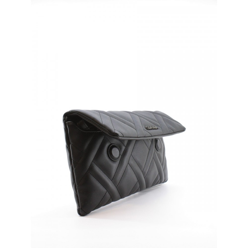 WOMEN BAG CALVIN KLEIN CK QUILT CLUTCH MD K60K608447-BAX BLACK SYNTHETIC