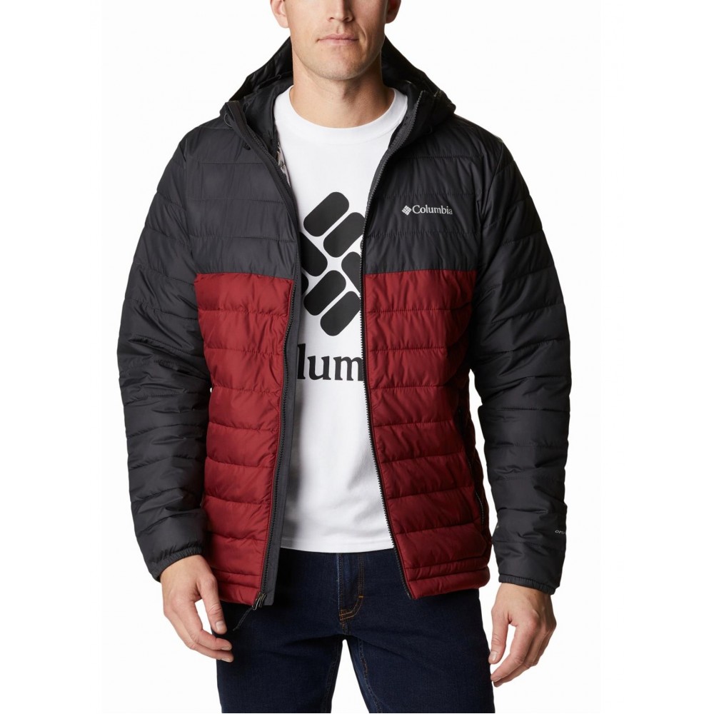 MEN\'S JACKET COLUMBIA POWDER LITE HOODED JACKET WO1151-667 RED-GRAY FABRIC