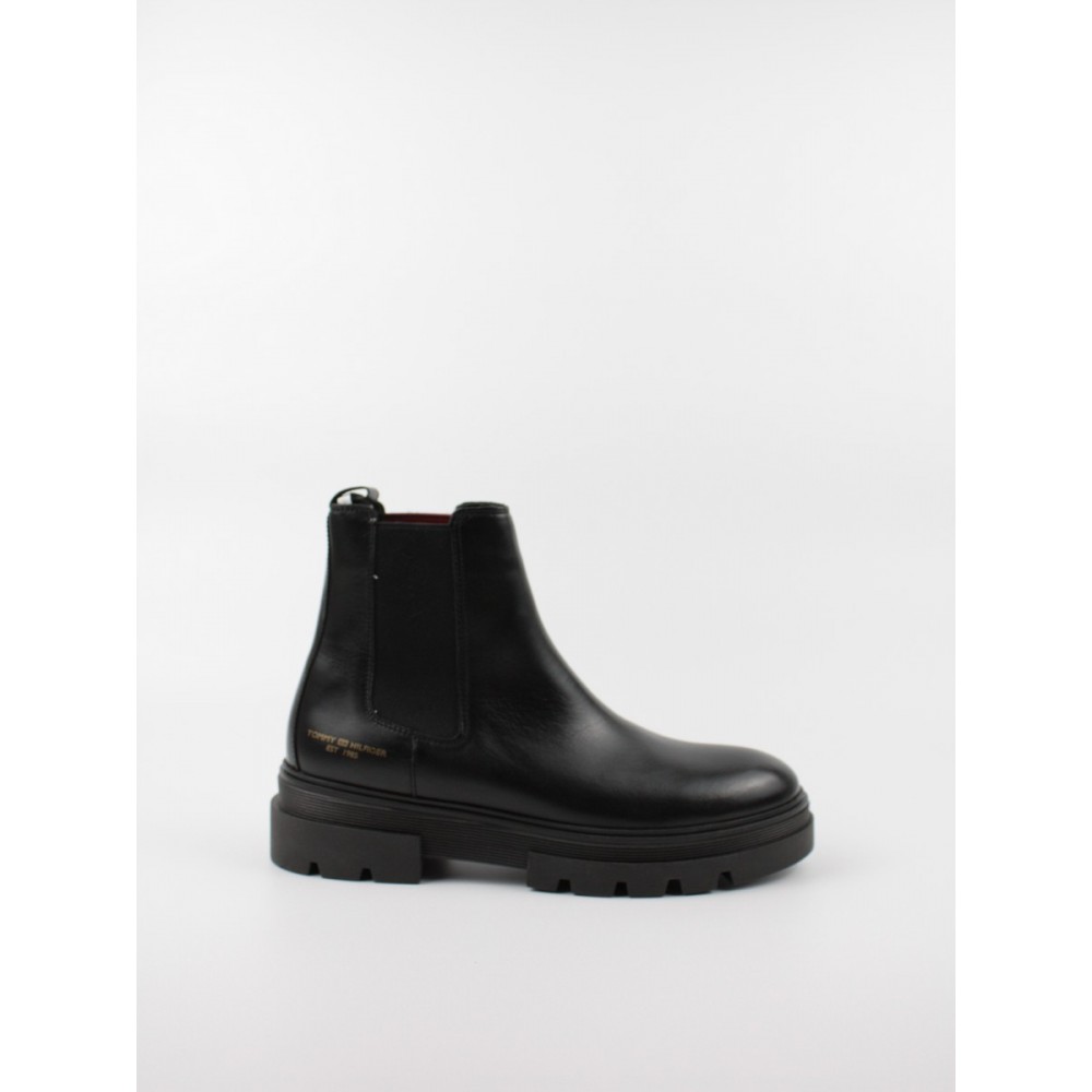 WOMEN RAINBOOT TOMMY HILFIGER MONOCHROMATIC CHELSEA BOOT FW0FW05950-BDS BLACK RUBBER