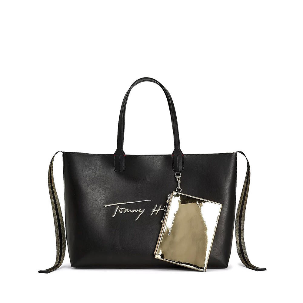 Γυναικεία Τσάντα Tommy Hilfiger Iconic Tommy Tote Sing AW0AW10457-DBS Μαύρο Eco Leather