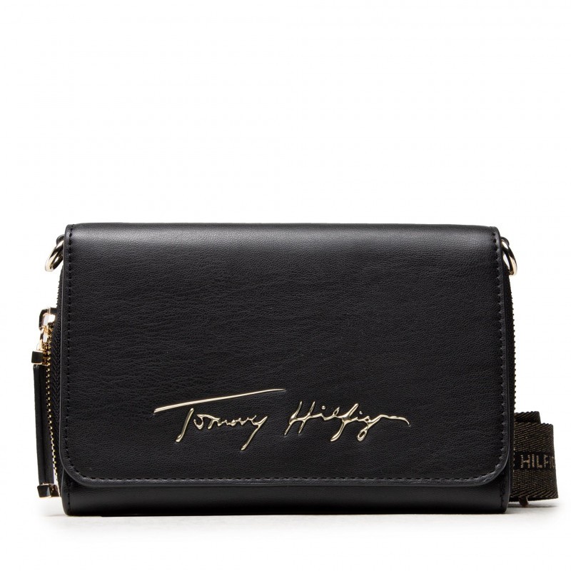 Women Bag Tommy Hilfiger Iconic Tommy Crossover Sing AW0AW10461-BDS Black Eco Leather
