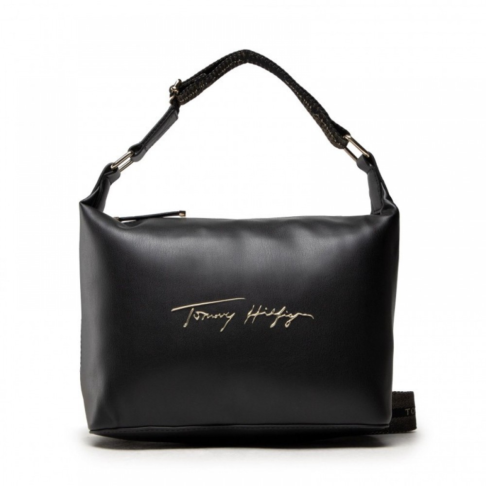 Γυναικεία Τσάντα Tommy Hilfiger Iconic Tommy Hobo Sing AW0AW10472-DBS Μαύρο Eco Leather