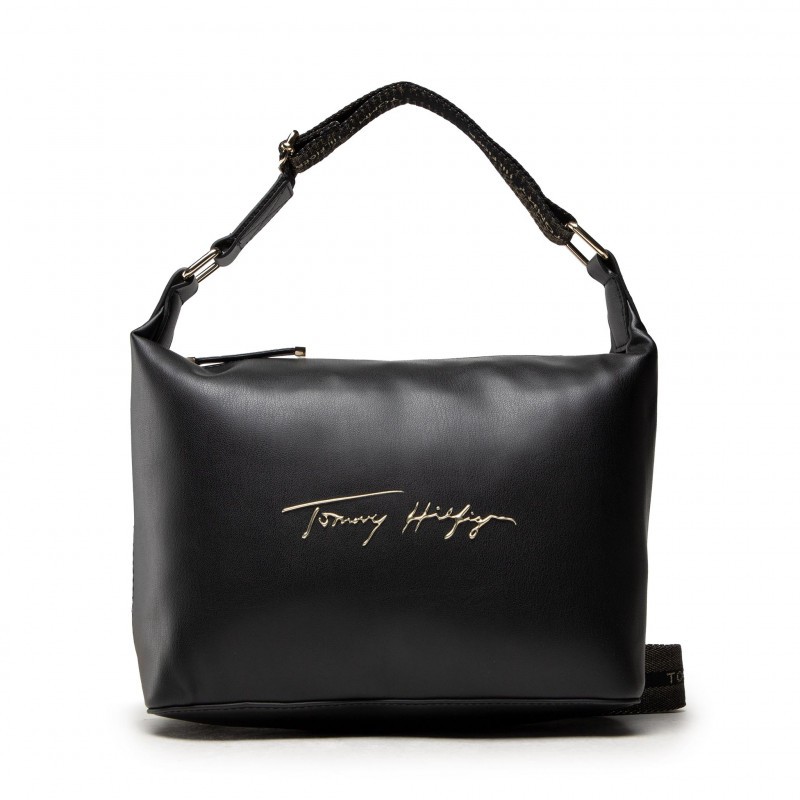 Women Bag Tommy Hilfiger Iconic Tommy Hobo Sing AW0AW10472-DBS Black Eco Leather