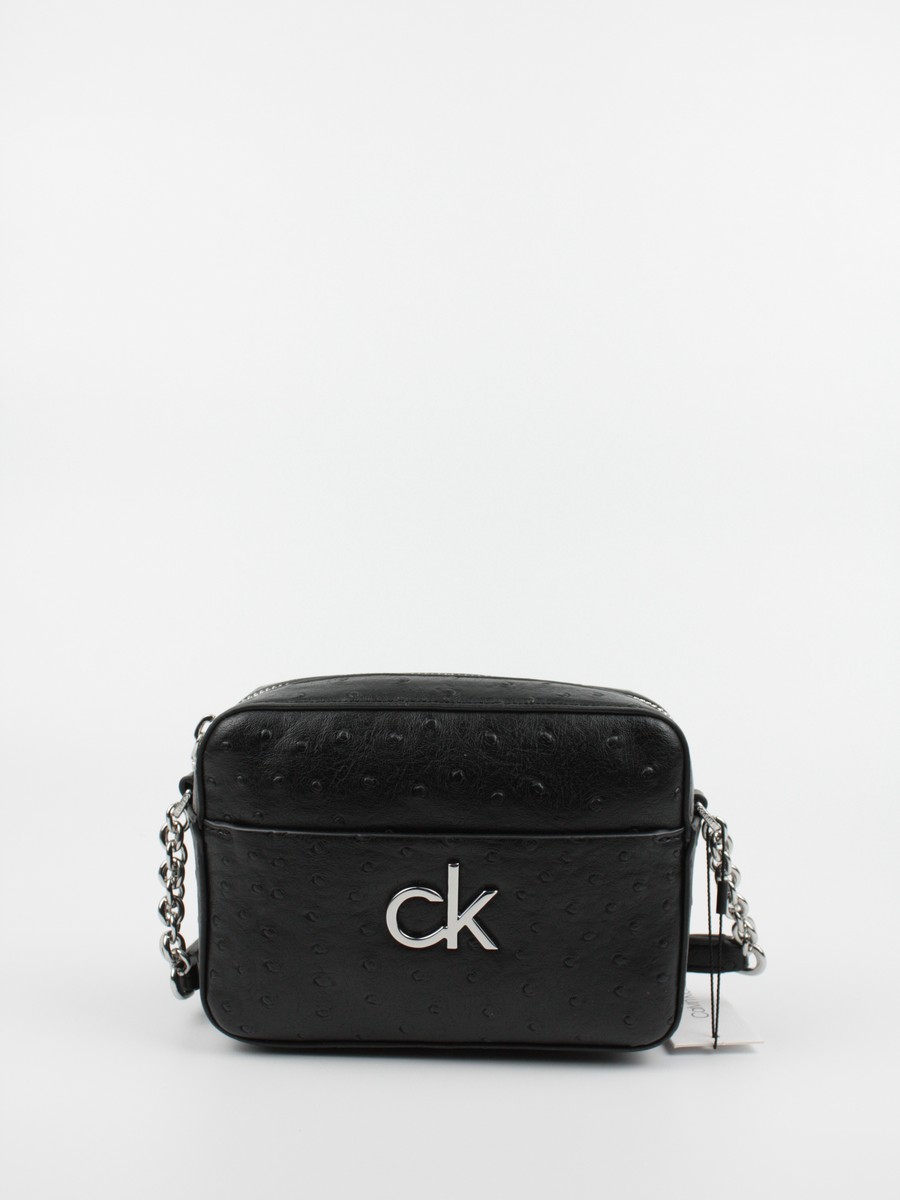 Γυναικεία Τσάντα Calvin klein Re-Lock  Camera Bag Ostrich K60K608588-BAX Μαύρο Συνθετικό