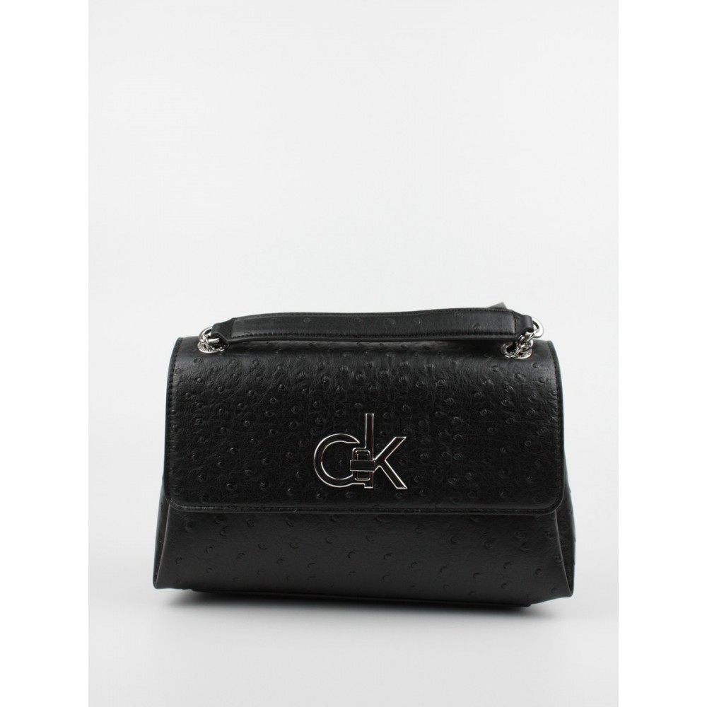 Women Bag Calvin klein Re-Lock  Ew Conv Flap Xbody Ostrich K60K608583-BAX Black Synthetic