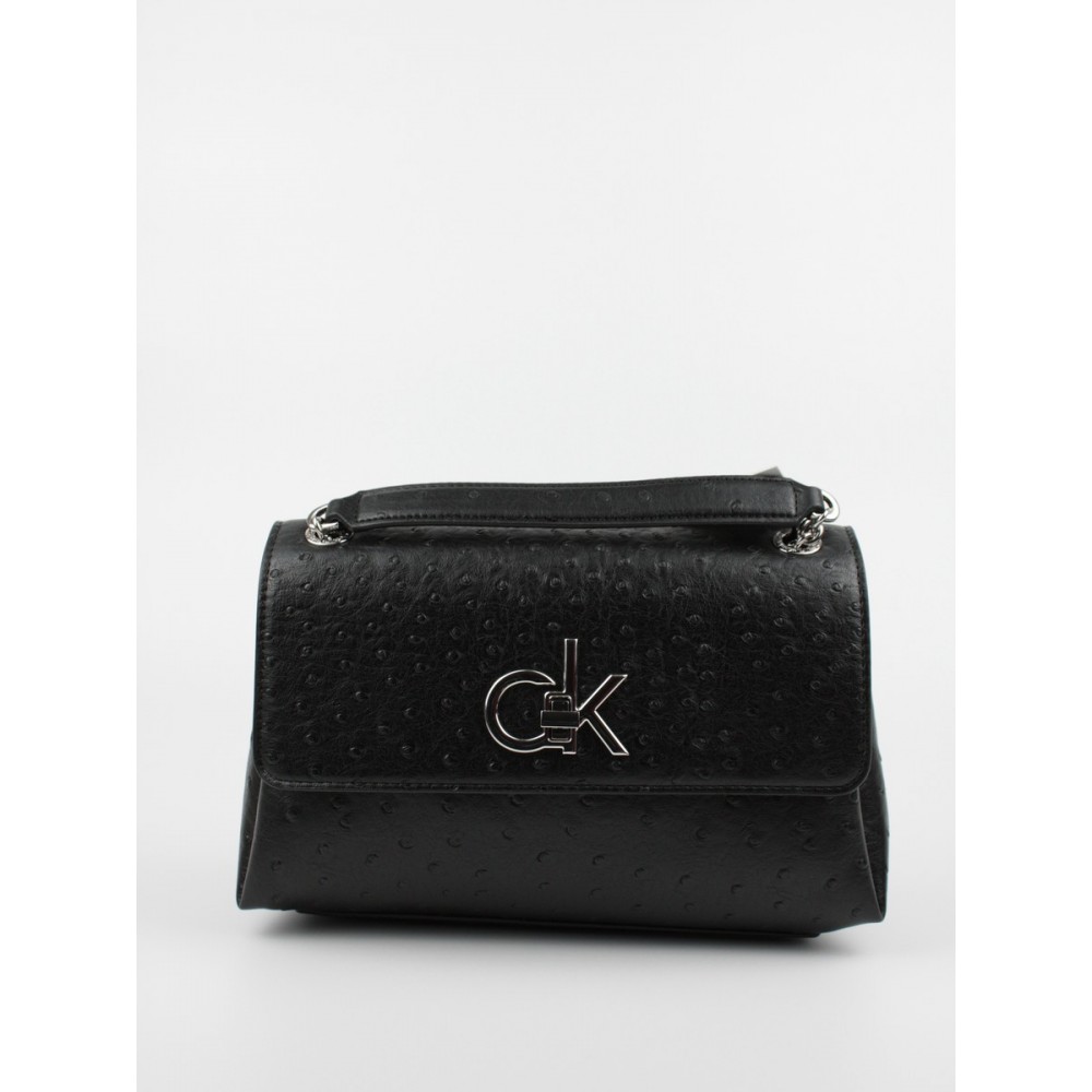 Γυναικεία Τσάντα Calvin klein Re-Lock  Ew Conv Flap Xbody Ostrich K60K608583-BAX Μαύρο Συνθετικό