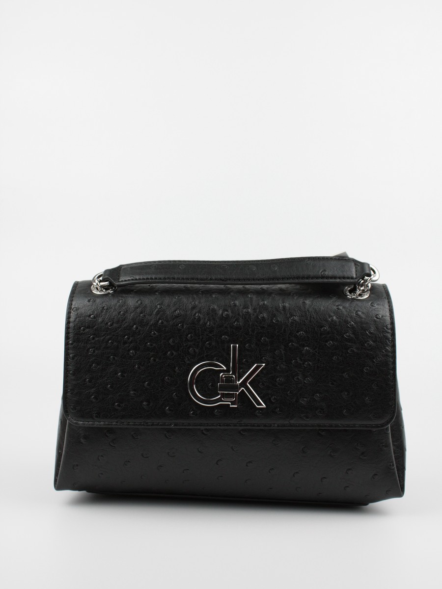 Women Bag Calvin klein Re-Lock  Ew Conv Flap Xbody Ostrich K60K608583-BAX Black Synthetic