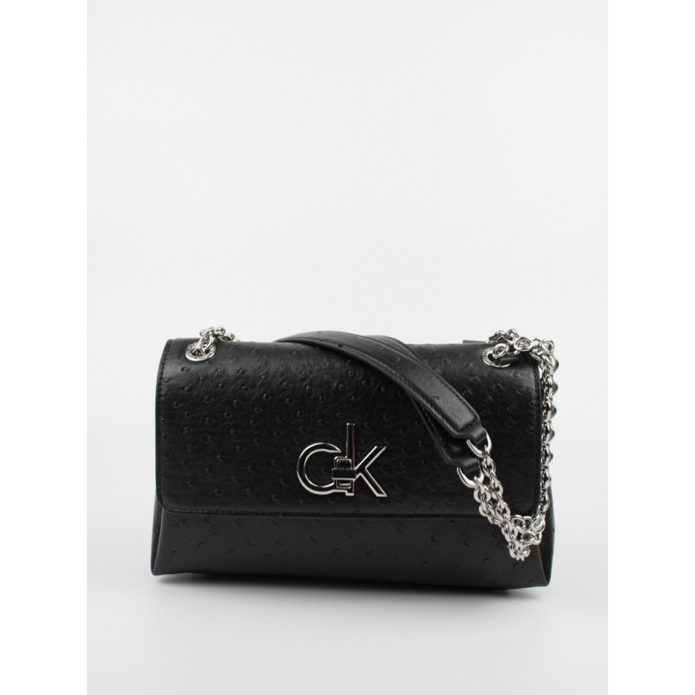 Γυναικεία Τσάντα Calvin klein Re-Lock  Ew Conv Flap Xbody Ostrich K60K608583-BAX Μαύρο Συνθετικό