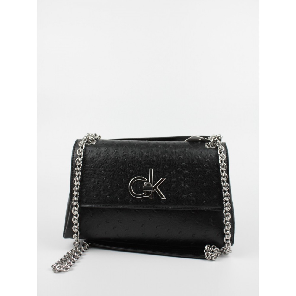 Women Bag Calvin klein Re-Lock  Ew Conv Flap Xbody Ostrich K60K608583-BAX Black Synthetic