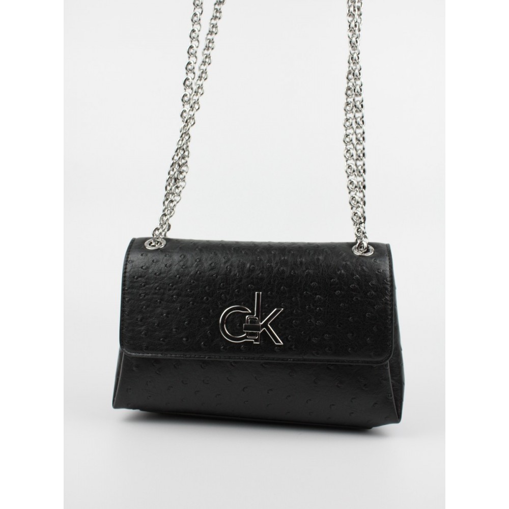 Women Bag Calvin klein Re-Lock  Ew Conv Flap Xbody Ostrich K60K608583-BAX Black Synthetic