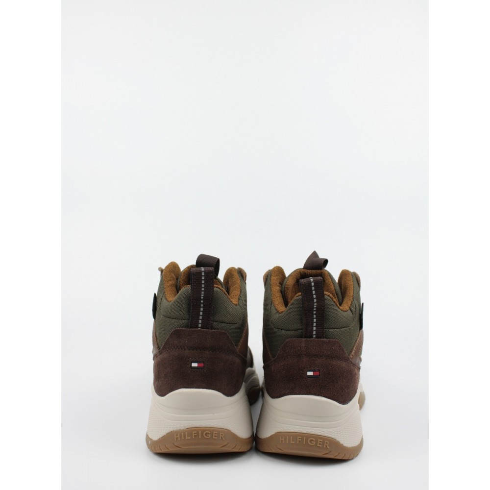 Ανδρικό Sneaker Μποτάκι Tommy Hilfiger High Sneaker Boot Leather FM0FM03273-RBN Καφέ Δέρμα-Υφασμα