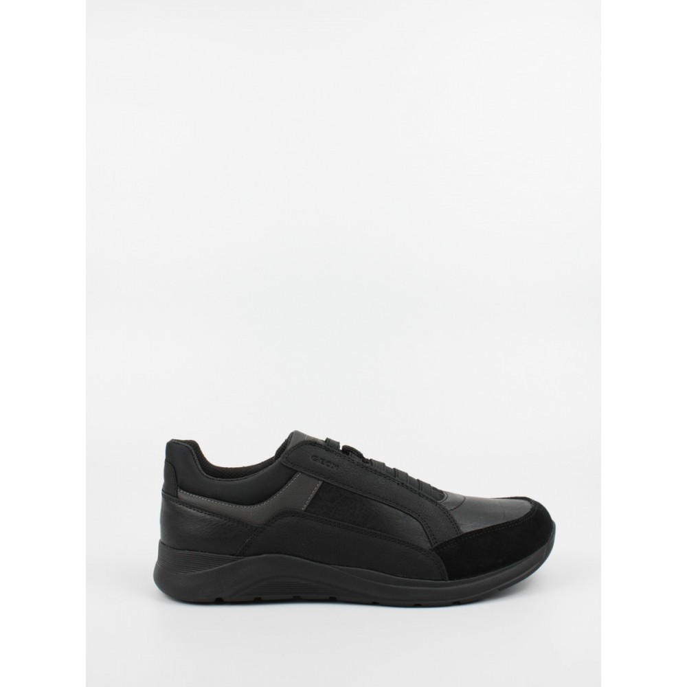 Men Casual Geox Damiano D U16AND Black Leather-Synthetic