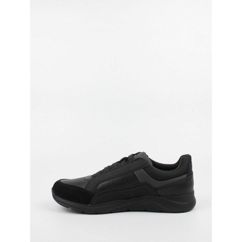 Men Casual Geox Damiano D U16AND Black Leather-Synthetic