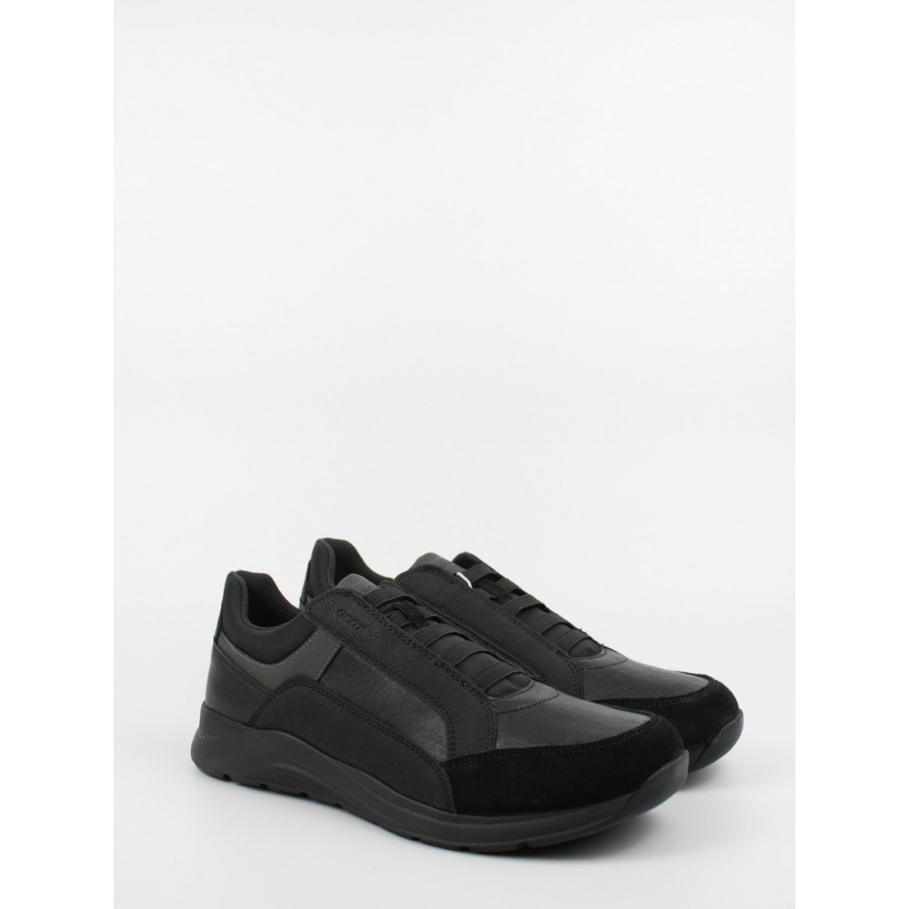 Men Casual Geox Damiano D U16AND Black Leather-Synthetic