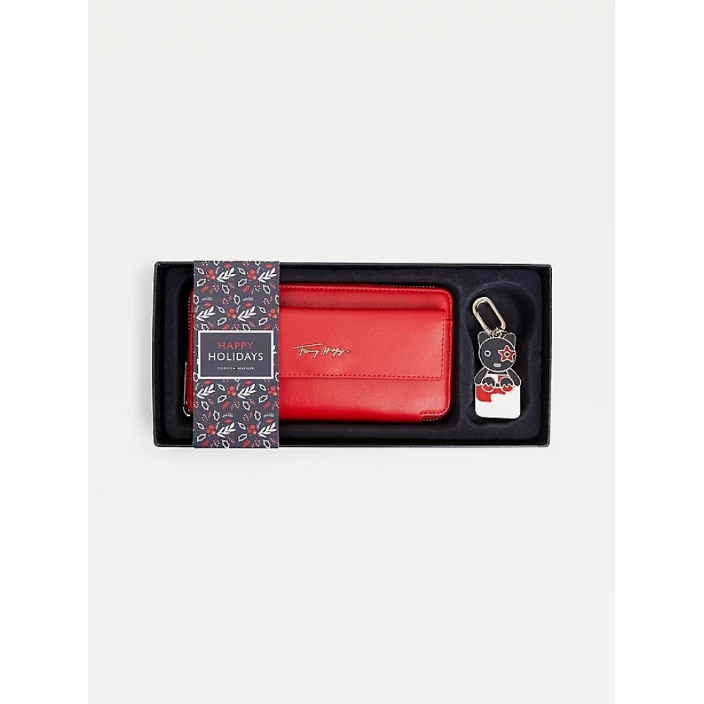 Women Wallet Gift Set Tommy Hilfiger Gp Iconic Tommy Keyfob AW0AW11153-XLG Red Synthetic
