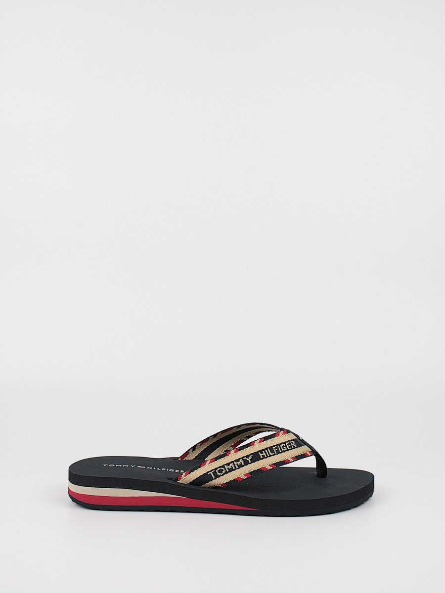 Γυναικεία Σαγιονάρα Tommy Hilfiger Shiny Touches FlatBeach Sandal FW0FW06424-DW5 Μπλέ Υφασμα