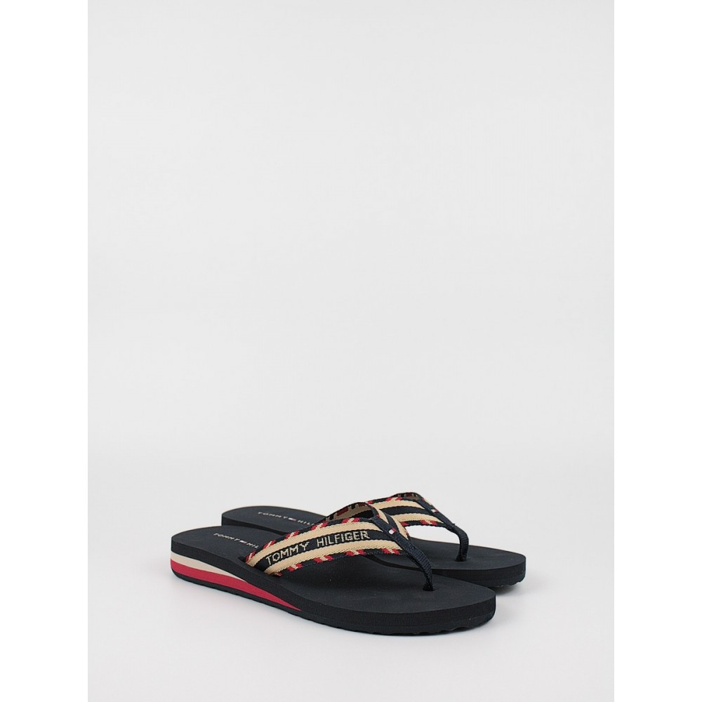 Γυναικεία Σαγιονάρα Tommy Hilfiger Shiny Touches FlatBeach Sandal FW0FW06424-DW5 Μπλέ Υφασμα