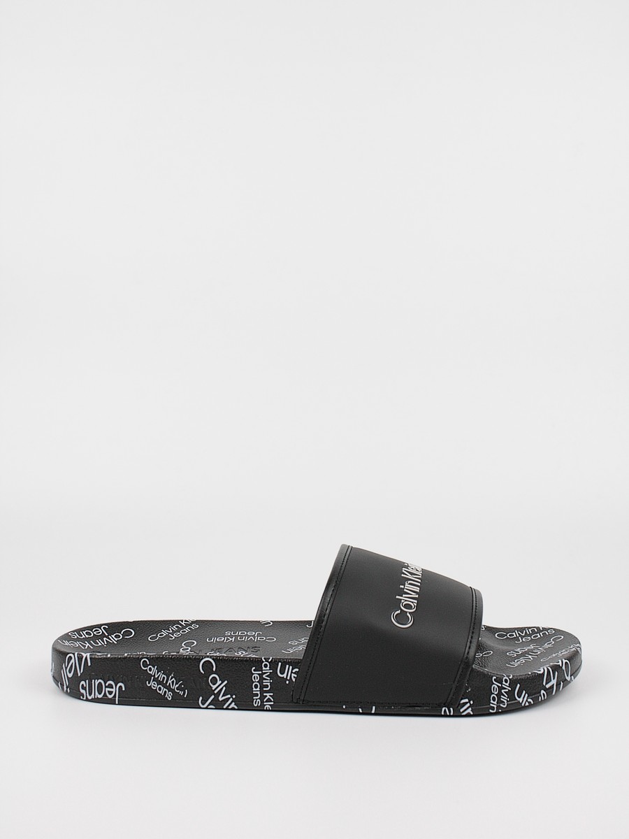 Men's Flip Flops Calvin KLein Slide Aop Institutional YM0YM00454-BDS Black Synthetic