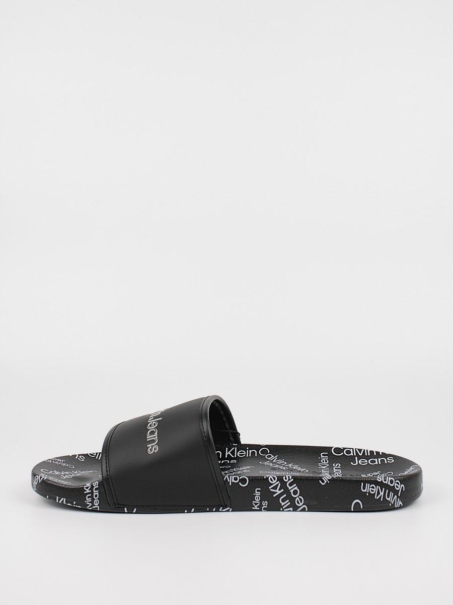 Men's Flip Flops Calvin KLein Slide Aop Institutional YM0YM00454-BDS Black Synthetic