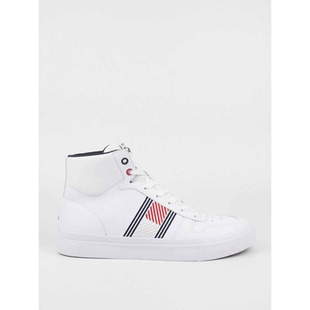 Men High Sneaker Tommy Hilfiger Core Corporetae High Leather Flag FM0FM03939-YBR White Leather