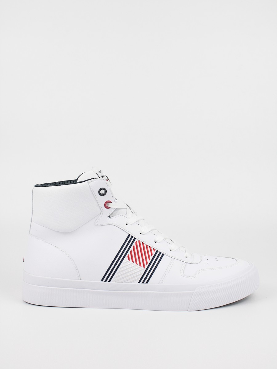 Ανδρικό Μποτάκι Sneaker Tommy Hilfiger Core Corporetae High Leather Flag FM0FM03939-YBR Ασπρο Δέρμα