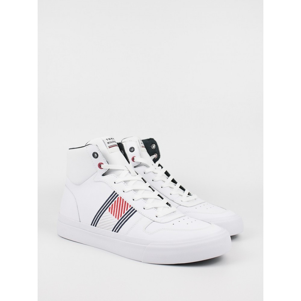 Ανδρικό Μποτάκι Sneaker Tommy Hilfiger Core Corporetae High Leather Flag FM0FM03939-YBR Ασπρο Δέρμα