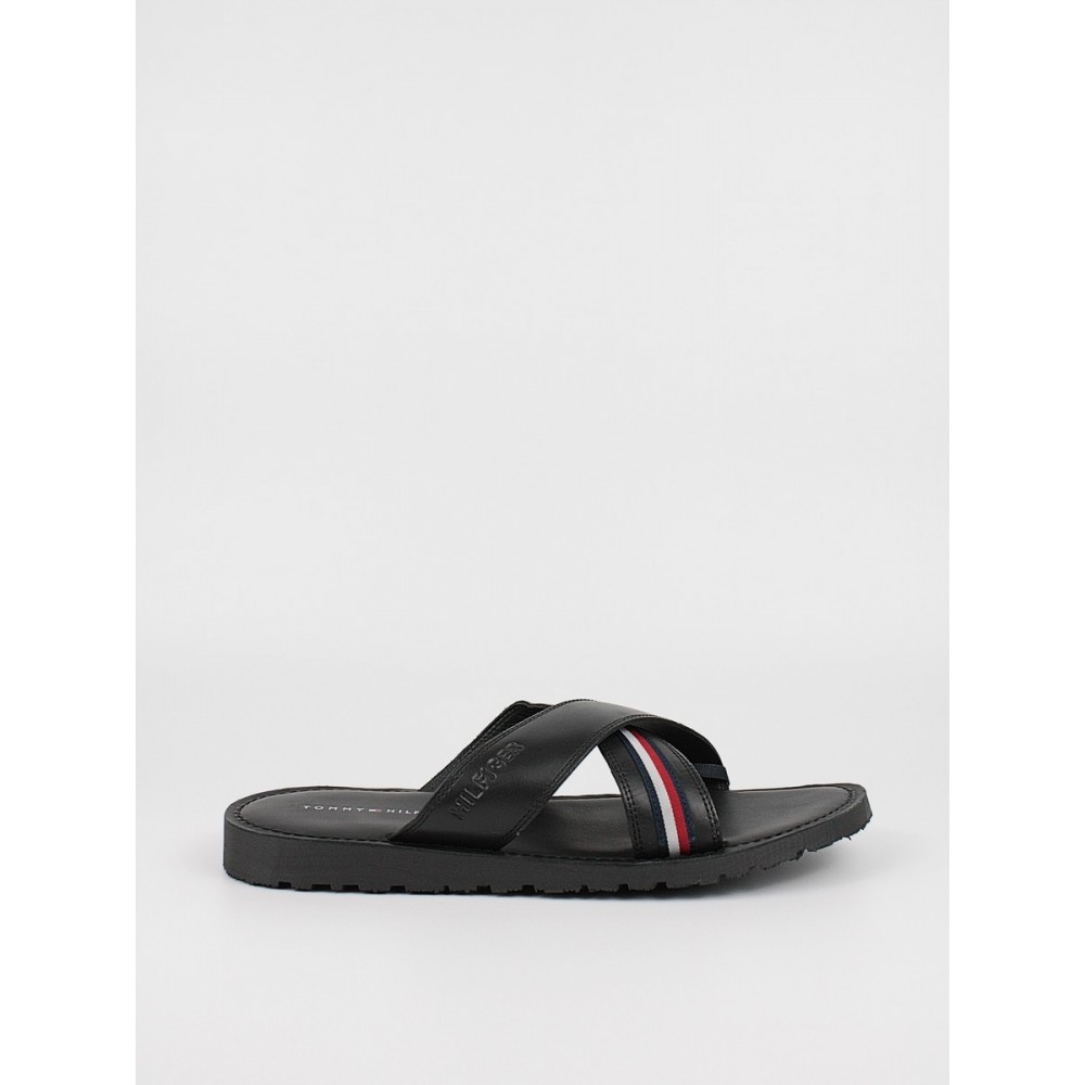 Ανδρική Σαγιονάρα Tommy Hilfiger Criss Cross Mix Sandal FM0FM03972-BDS Μαύρο Δέρμα