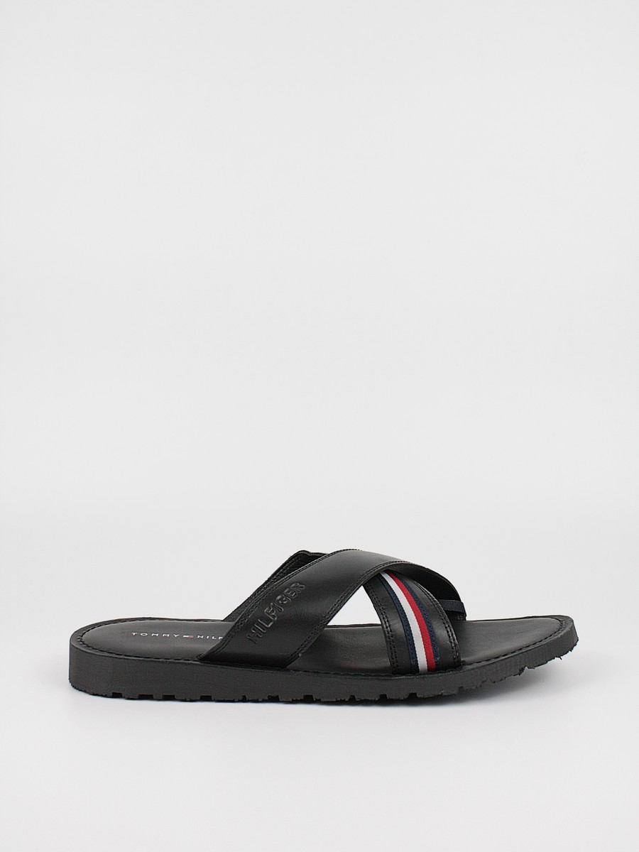 Ανδρική Σαγιονάρα Tommy Hilfiger Criss Cross Mix Sandal FM0FM03972-BDS Μαύρο Δέρμα