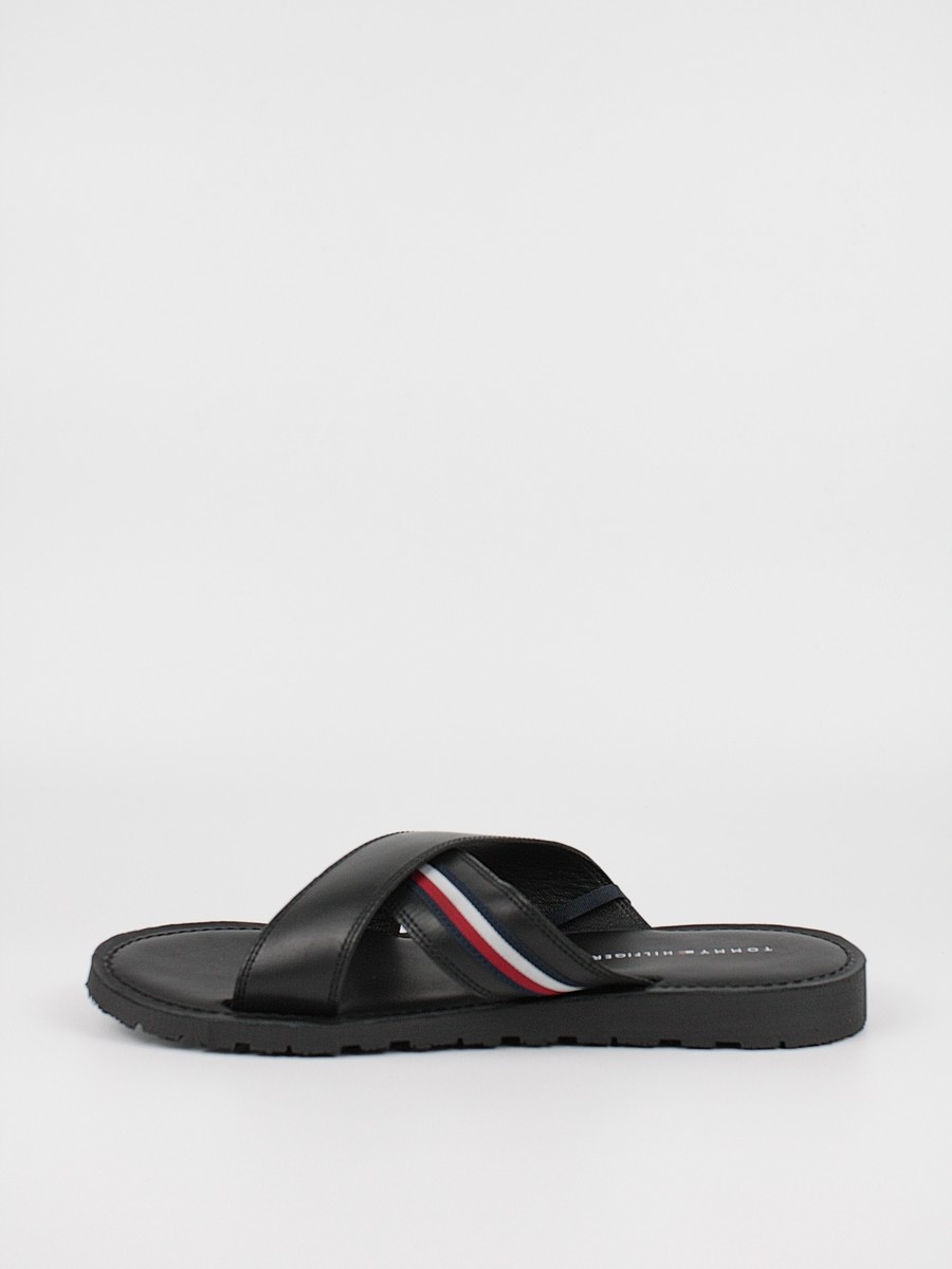 Ανδρική Σαγιονάρα Tommy Hilfiger Criss Cross Mix Sandal FM0FM03972-BDS Μαύρο Δέρμα