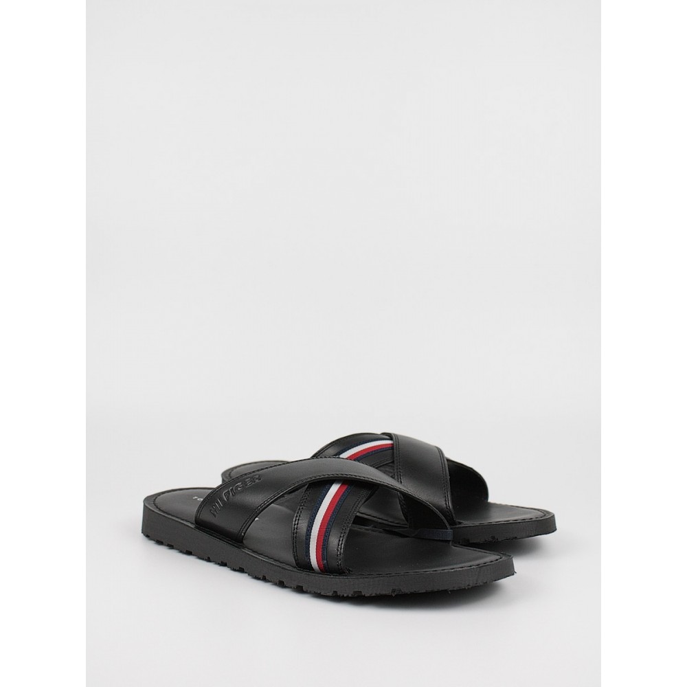 Ανδρική Σαγιονάρα Tommy Hilfiger Criss Cross Mix Sandal FM0FM03972-BDS Μαύρο Δέρμα