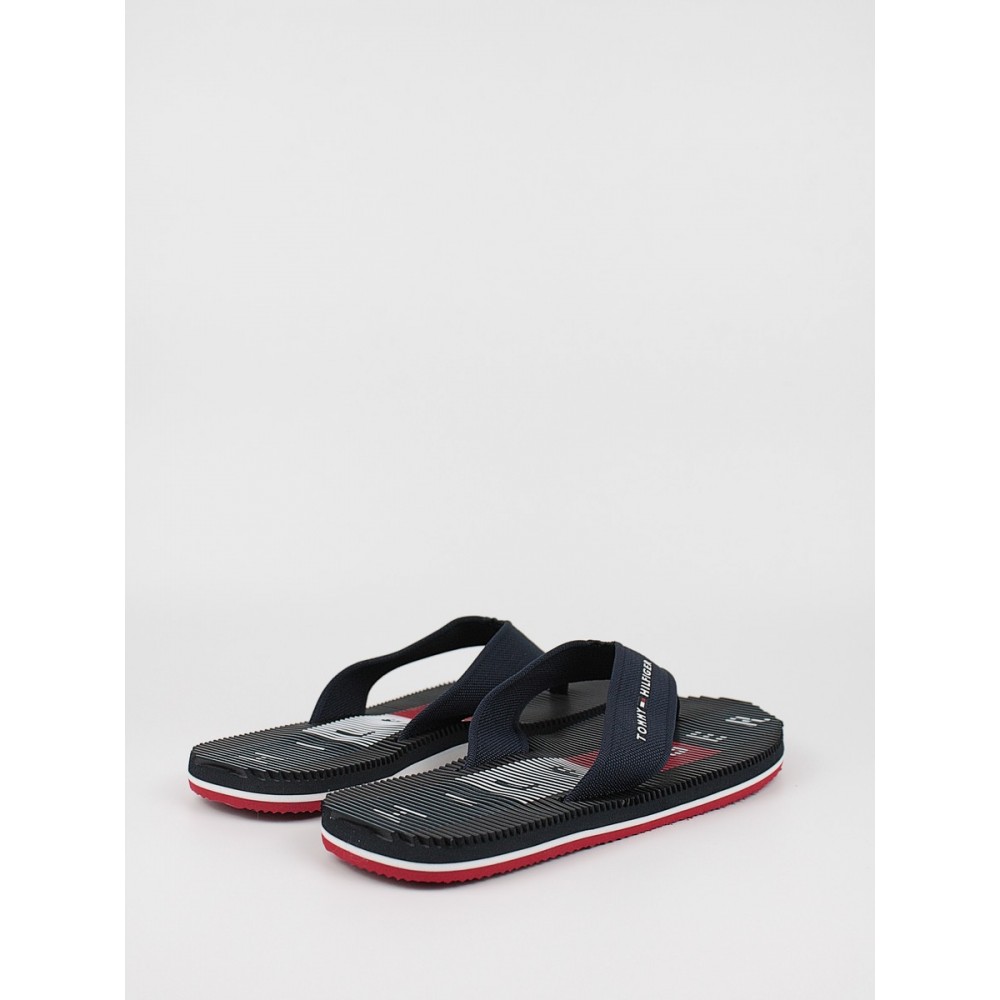 Men's Flip Flops Tommy Hilfiger Massage Footbed Beach Sandal FM0M03979-DW5  Blue Fabric