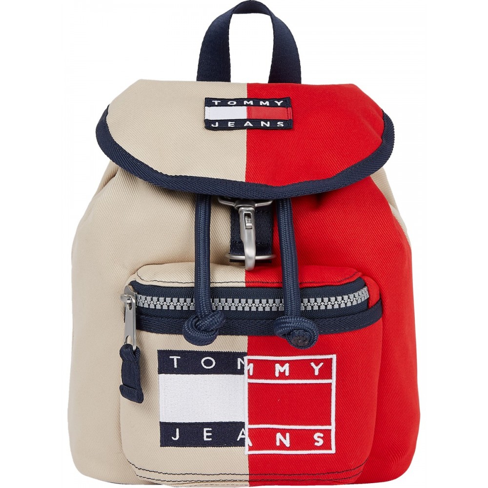 Γυναικεία Τσάντα Tommy Hilfiger Tjw Heritage Backpack Spliced AW0AW11791-0GZ Μπέζ-Κόκκινο Υφασμα