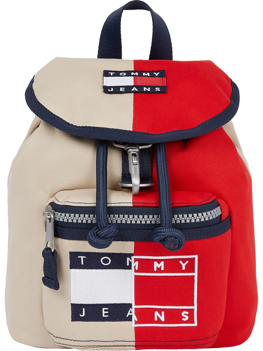 Γυναικεία Τσάντα Tommy Hilfiger Tjw Heritage Backpack Spliced AW0AW11791-0GZ Μπέζ-Κόκκινο Υφασμα