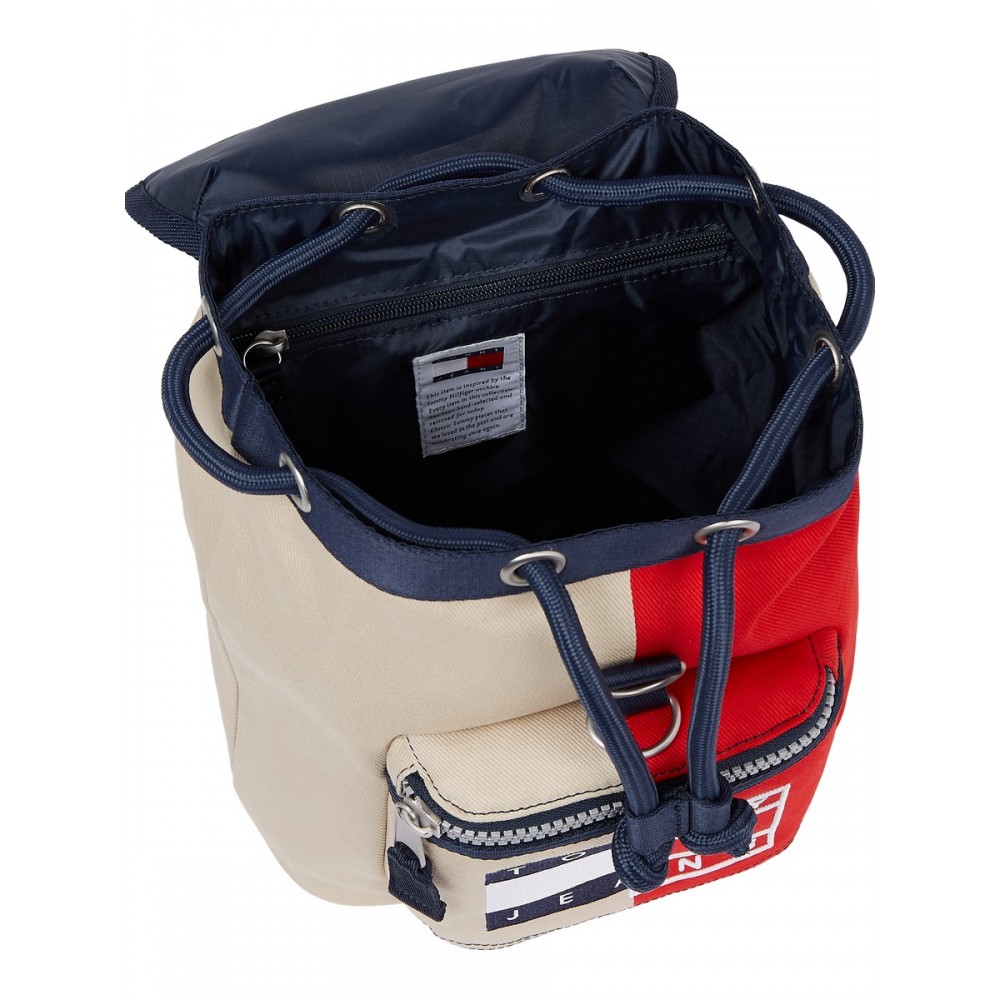 Γυναικεία Τσάντα Tommy Hilfiger Tjw Heritage Backpack Spliced AW0AW11791-0GZ Μπέζ-Κόκκινο Υφασμα