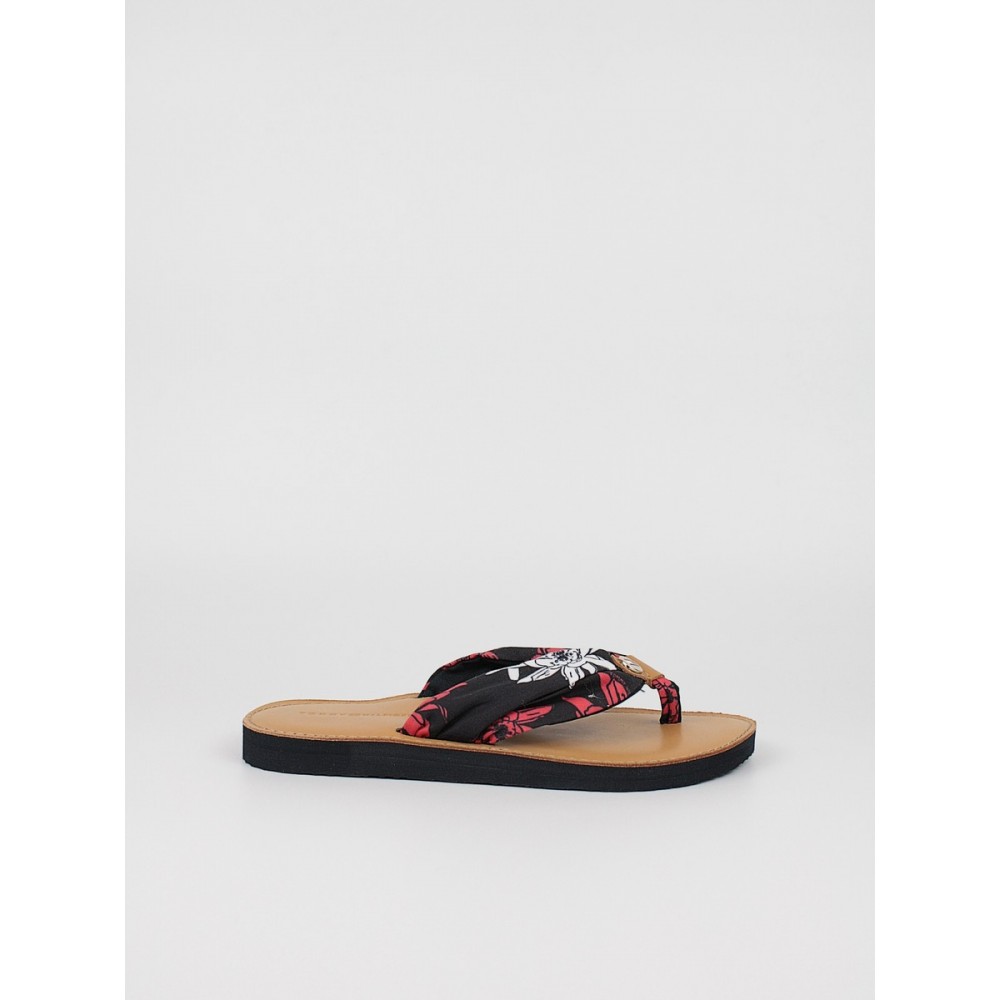 Women's Flip Flops Tommy Hilfiger Flower Print Flat Beach Sandal FW0FW06422-0GY Black-Multi Color Fabric