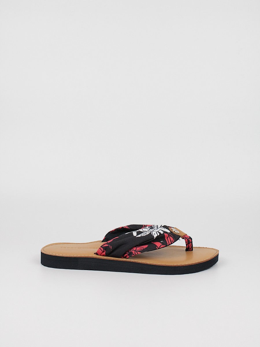 Γυναικεία Σαγιονάρα Tommy Hilfiger Flower Print Flat Beach Sandal FW0FW06422-0GY Μαύρο-πολύχρωμο Υφασμα