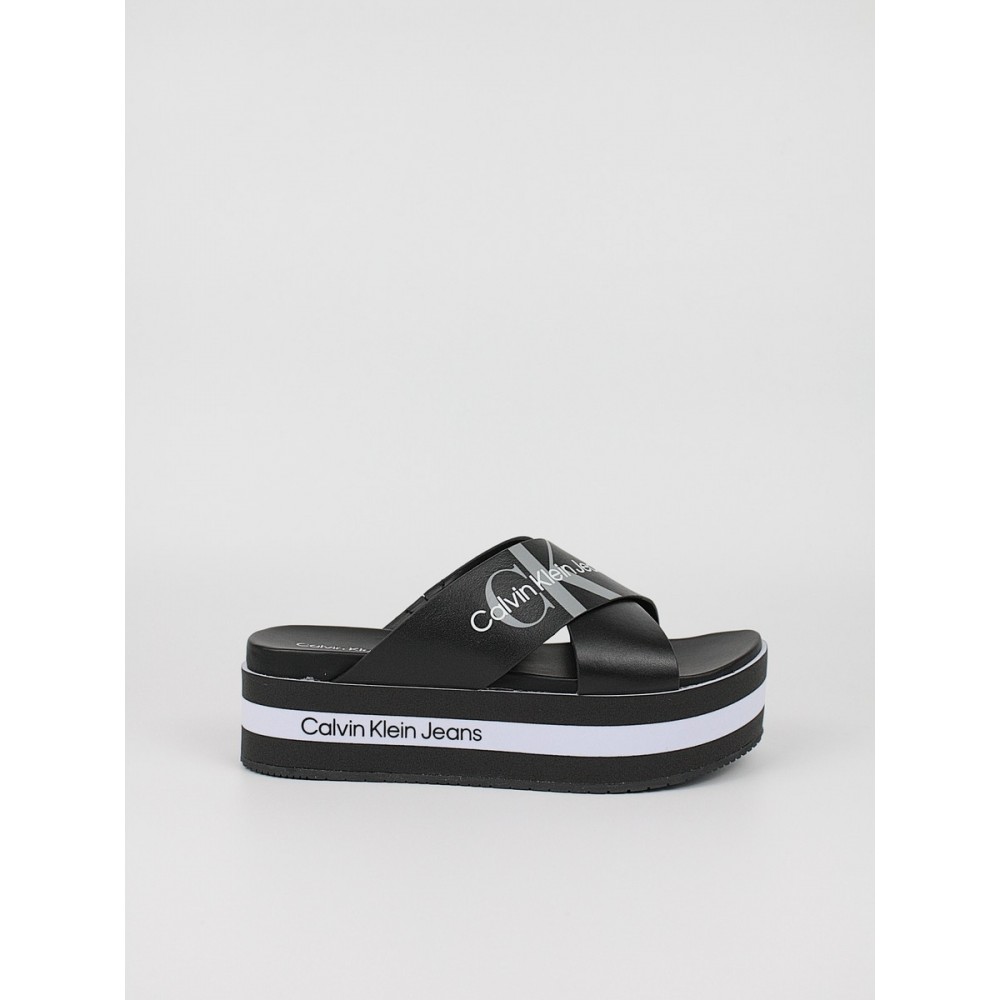 Γυναικεία Flatforms Calvin KLein Flatform Sandal Crisscross YW0YW00562-BDS Μαύρο Δέρμα