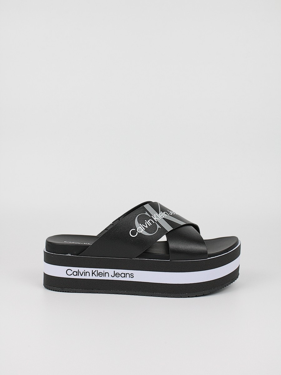 Women's Flatforms Calvin KLein Flatform Sandal Crisscross YW0YW00562-BDS Black Leather