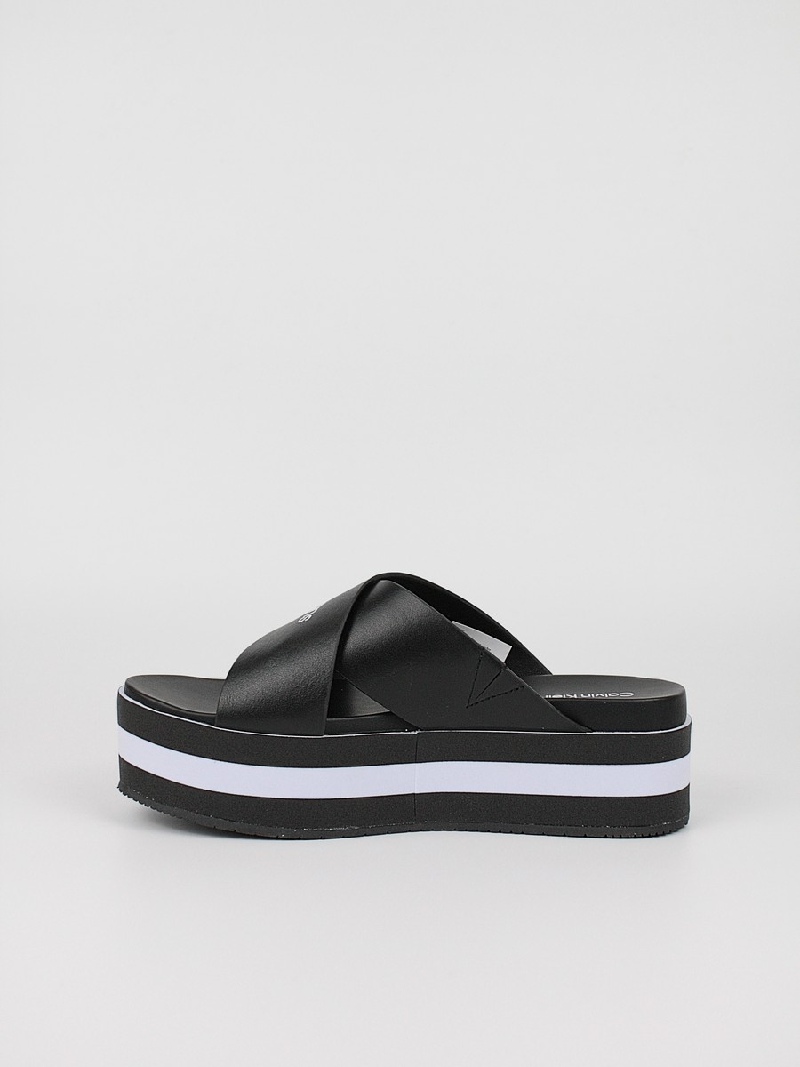 Women's Flatforms Calvin KLein Flatform Sandal Crisscross YW0YW00562-BDS Black Leather