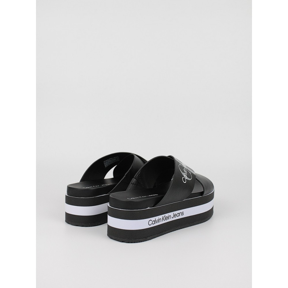 Γυναικεία Flatforms Calvin KLein Flatform Sandal Crisscross YW0YW00562-BDS Μαύρο Δέρμα