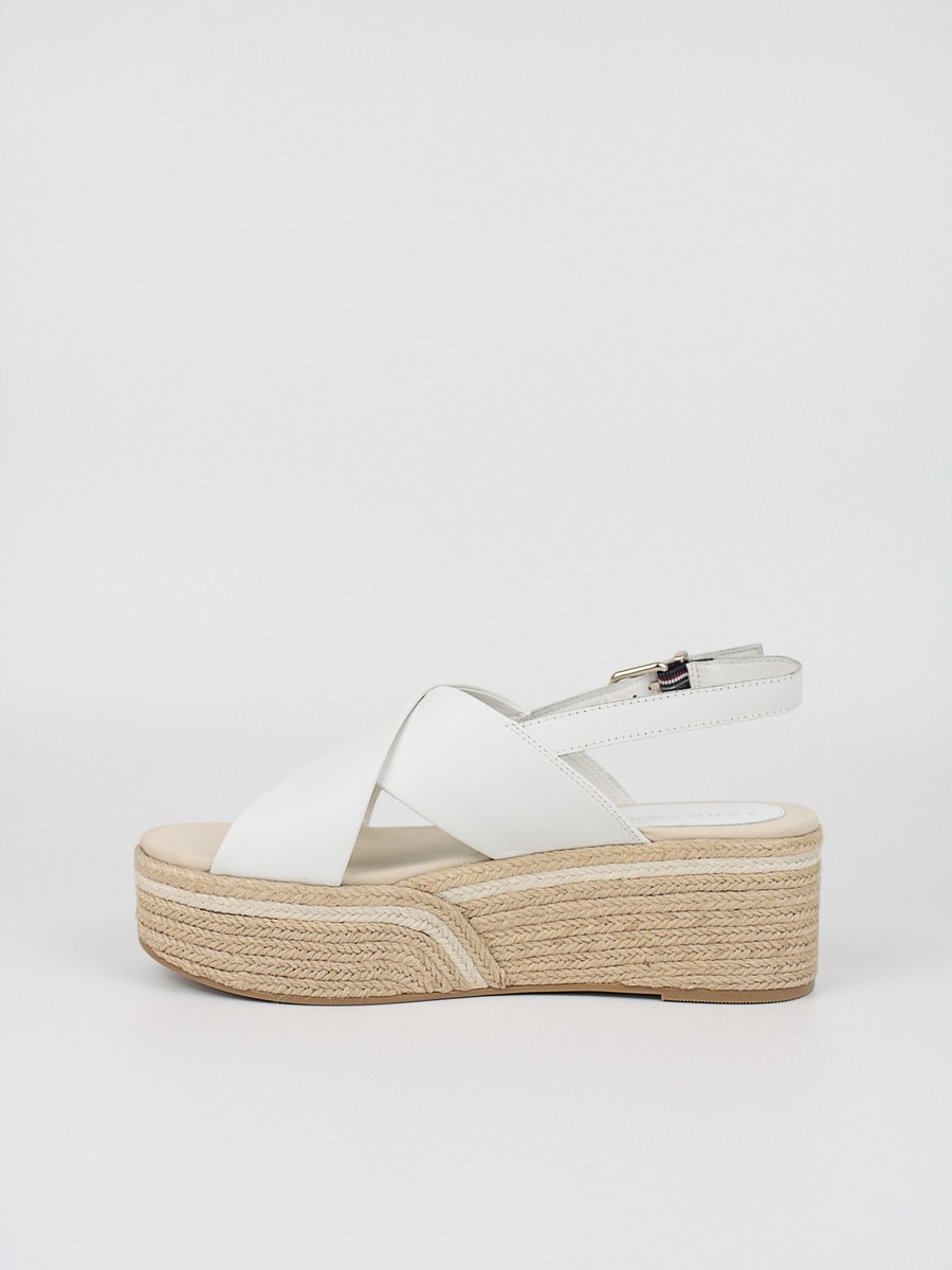 Women's Sandals Tommy Hilfiger Elevated Th Leather Flatform FW0FW06182-YBL White Leather