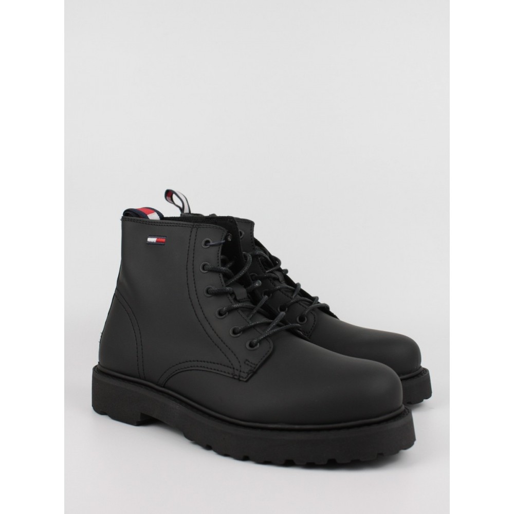 Ανδρικό Αρβυλάκι Tommy Hilfiger Short Lace Up Leather Boot EM0EM01040-BDS Μαύρο