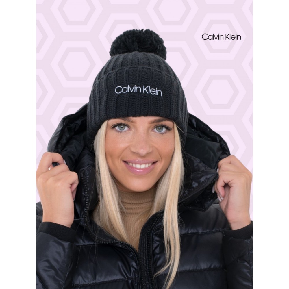 Women\'s Cap Calvin klein Oversized Knit Beanie W/ Pompom K60K608535-BAX Black