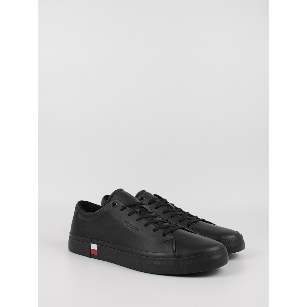 Tommy Hilfiger Corporate Black Leather Mens Sneakers