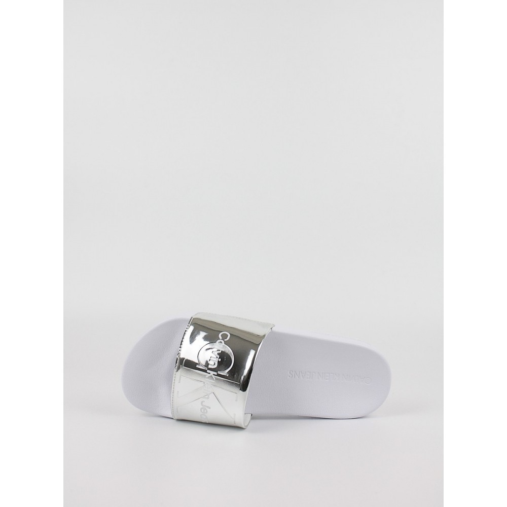 Women's Pool Slide Calvin KLein Slide Silver Monogram YW0YW00638-02W Silver