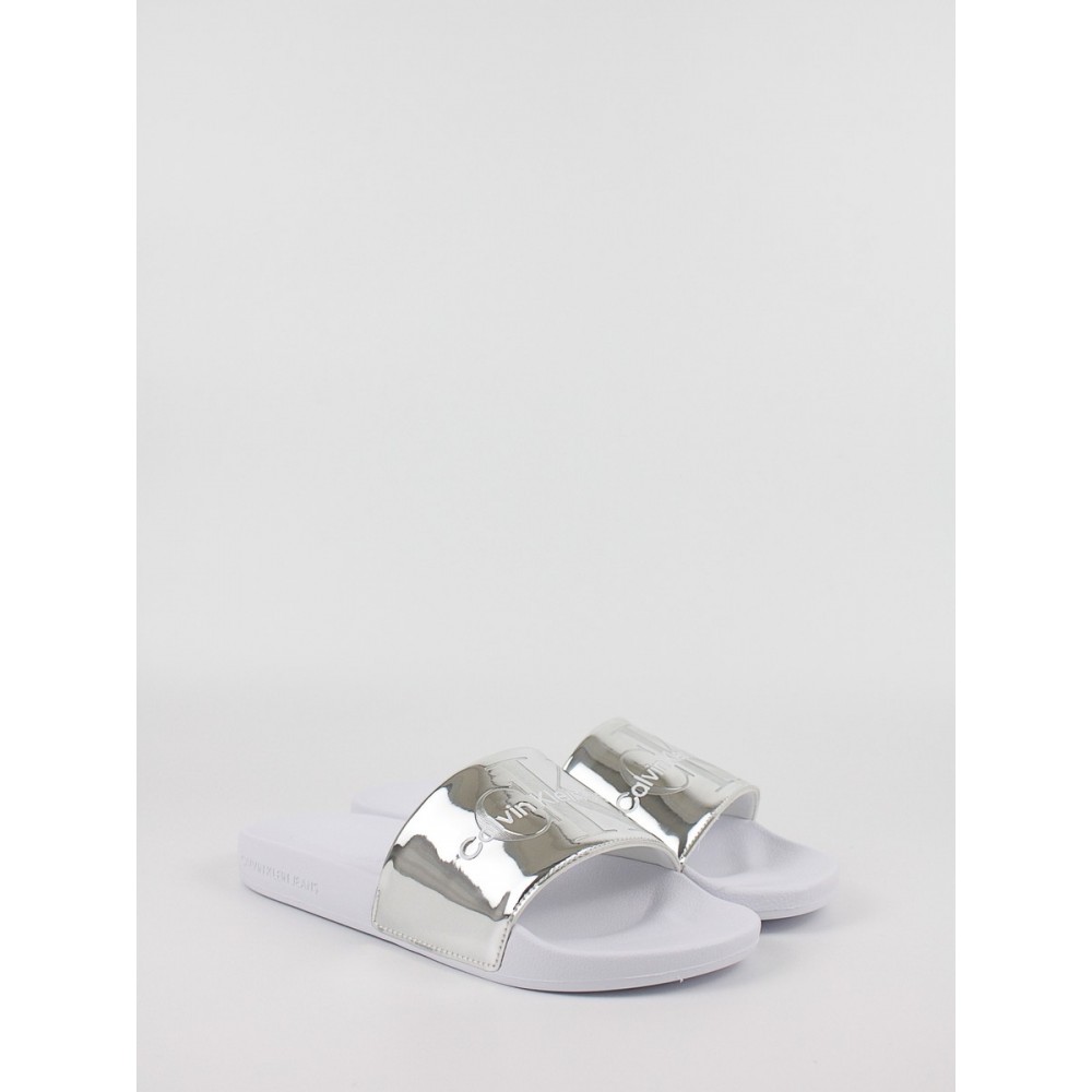 Women's Pool Slide Calvin KLein Slide Silver Monogram YW0YW00638-02W Silver